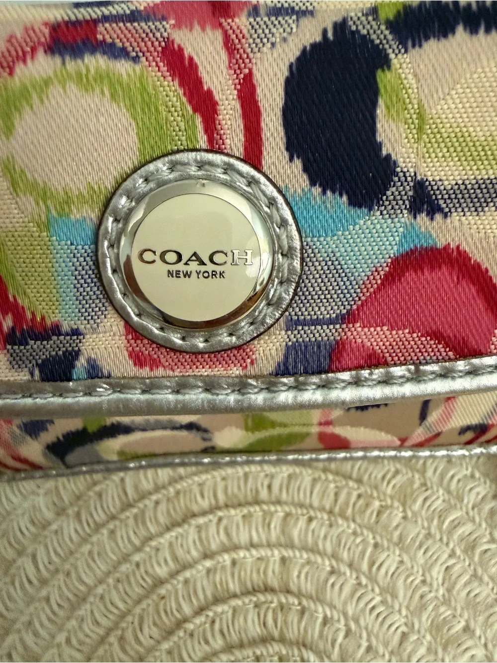 Coach Multicolor Signature Pop Ring Canvas Wristlet with Silver Trim